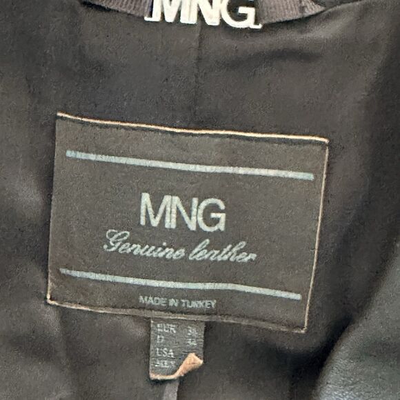 Mango Y2K Brown Leather jacket distressed collared blazer size 4 - Picture 3 of 10